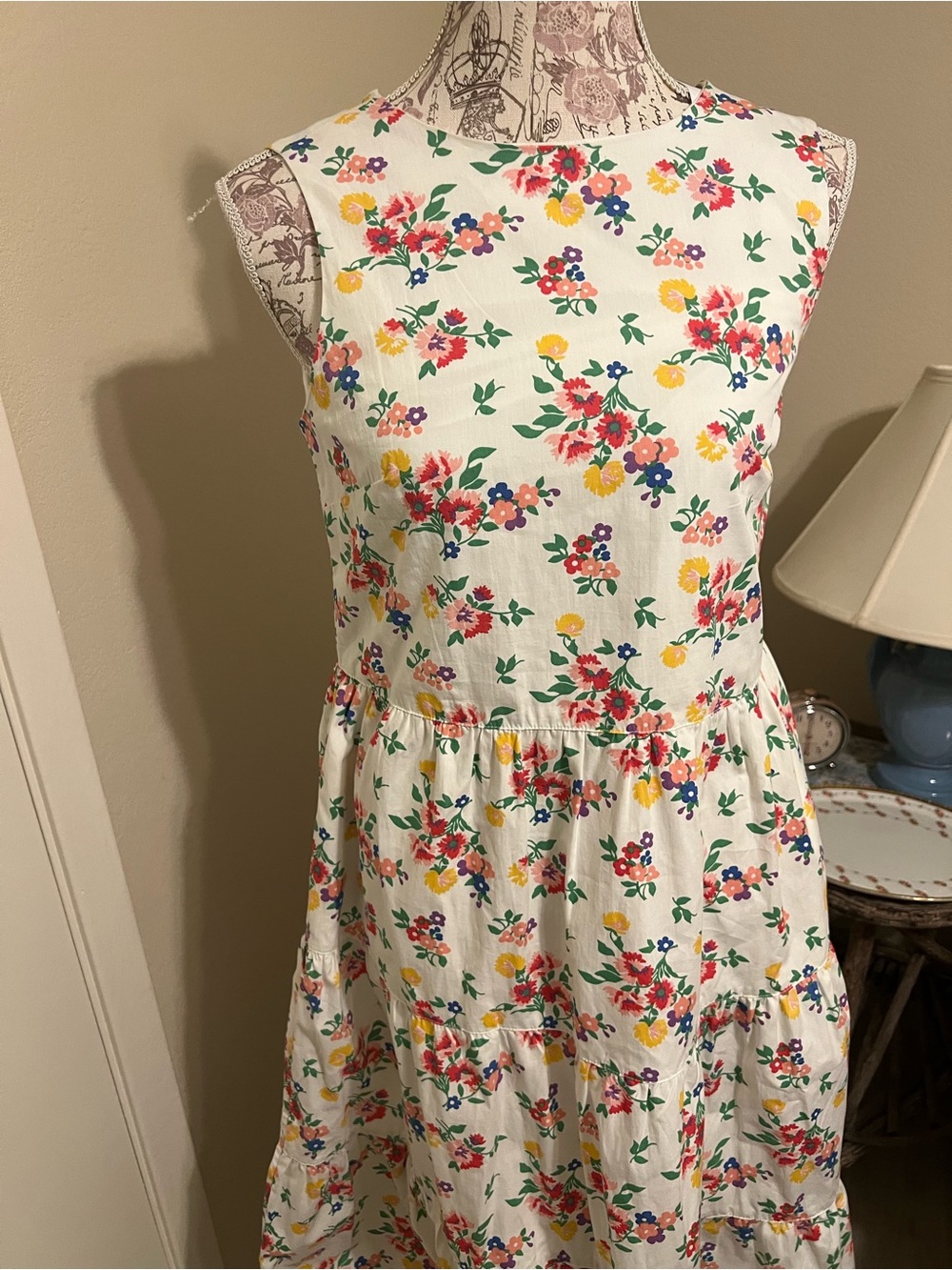 Cath Kidston White Floral Tiered Sundress with Red Yellow Purple Accents